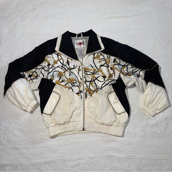American Vintage Windbreaker Jacket Active Frontier Petite Medium Chain Print - Picture 6 of 10